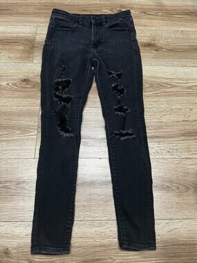American Eagle Womens Jeans Size 6 Black Ripped Stretch Skinny (A97)